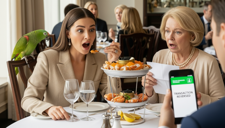 My Mother Looked Me In The Eye And Said ‘Just Drink Water’ At Mother’s Day Lunch While My Sister Feasted On $3,000 Caviar That She Secretly Charged To MY Credit Card. I Didn’t Scream or Cry. Instead, I Smiled, Pulled Out My Phone to Reverse The Transaction Mid-Meal, And Watched As My Rescue Parrot Screamed ‘Call The Lawyer!’ Just Seconds Before Their Entire World Froze In Absolute, Terrifying Silence.