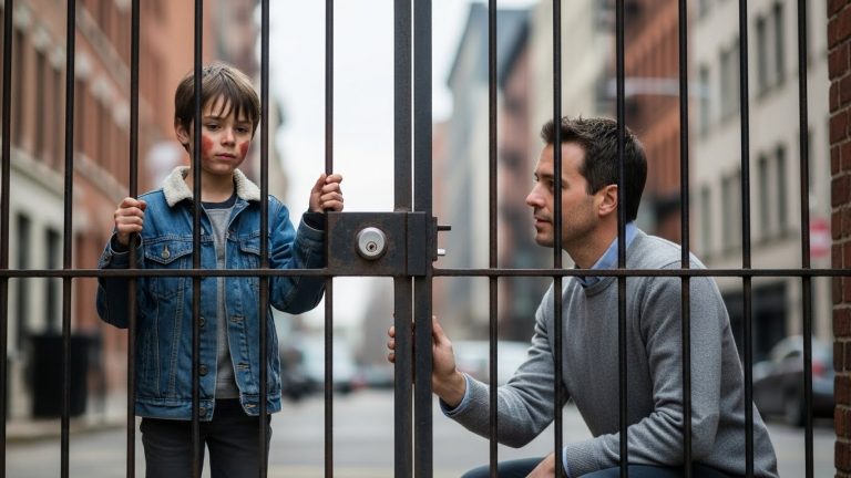 I Was Just a Washed-Up Lawyer Waiting to Die in My Empty Mansion Until a Terrified Ten-Year-Old Boy Whispered Through My Fence Begging Me to Pretend to Be His Father for Just One Hour to Save Him From a Wealthy Couple Buying Him for ‘Spare Parts,’ Triggering a Deadly Manhunt That Forced Me to Burn My Entire Life to the Ground to Protect the Son I Never Knew I Needed.