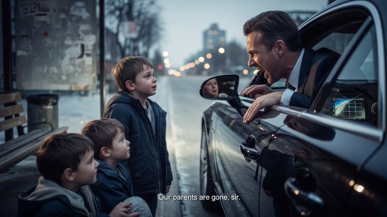 I Was Driving Home In A $200,000 Car When I Saw Three Kids Freezing On The Sidewalk. I Pulled Over To Scream At Their Parents, But When The Oldest Boy Looked Me In The Eye And Whispered Six Words, My Entire World Shattered. The Truth About Who He Was Protecting Will Break Your Heart.