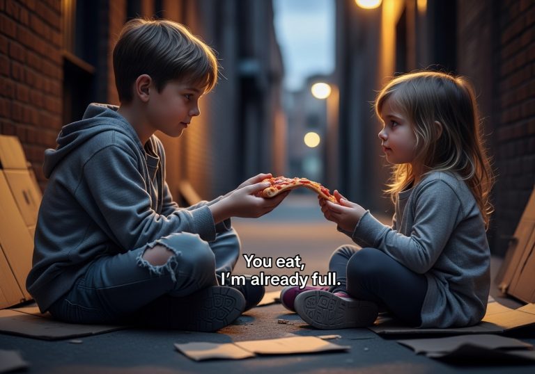 I Watched Through The Broken Blinds Of My Apartment Window As The Ten-Year-Old Boy Next Door Handed His Last Scrap Of Stale Pizza To His Starving Little Sister And Whispered A Lie That Shattered My Heart Into A Million Pieces: “I Already Ate” — But When I Finally Decided To Stop Watching And Kicked Down Their Door To Save Them, I Uncovered A Chilling, Freezing Nightmare That Our Entire Neighborhood Had Been Ignoring For Years.