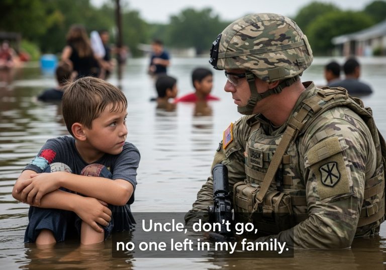 I Was Just Following Orders To Evacuate The Devastated Flood Zone In Kentucky Until A Trembling Little Boy With No Shoes Locked His Muddy Arms Around My Leg And Whispered The Most Heartbreaking Sentence I Have Ever Heard In My Life, Forcing Me To Make A Split-Second Choice That Would Nearly Cost Me My Career But Ultimately Saved My Soul From The Wreckage.
