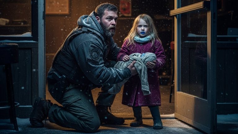 2:00 AM in Alaska. The temperature was -20°. I opened the club door to get fresh air and froze. A barefoot six-year-old girl was standing in the snow, clutching a lifeless baby. She whispered three words that stopped my heart. What happened next changed everything.