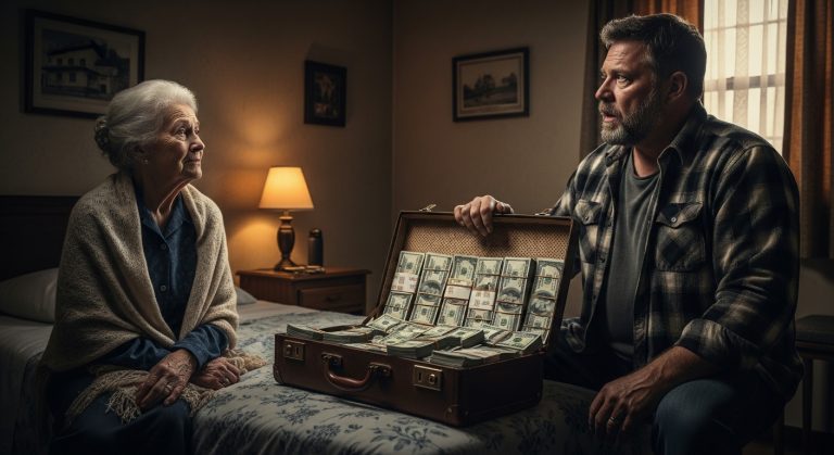 I Stopped My 18-Wheeler on a Lonely Texas Highway to Pick Up an Elderly Woman Who Was Crying in the Dust, Assuming She Was Just Stranded, But When We Stopped at a Motel and She Opened Her Battered Suitcase to Reveal What She Was Hiding from the Son Who Kicked Her Out, I Realized I Was Transporting a Secret That Would Change Both Our Lives Forever.