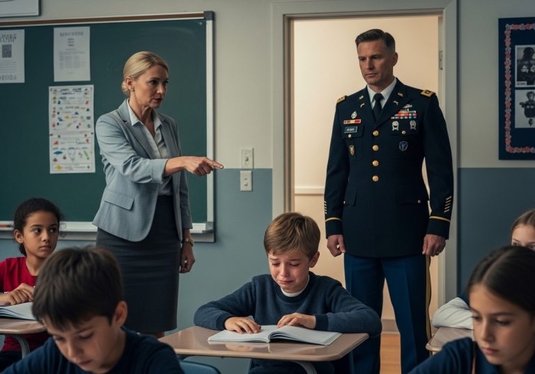 My 10-year-old son called me from the school bathroom, sobbing uncontrollably because his teacher humiliated him in front of the entire class, calling him a ‘pathological liar’ and telling him that claiming his father is a 4-Star General was ‘statistically impossible for someone from his background,’ but she had no idea that I was currently at the Pentagon, just thirty minutes away, and I was about to clear my schedule, put on my Dress Blues, and walk through that classroom door to deliver a lesson on respect that she—and the entire school administration—would never, ever forget.