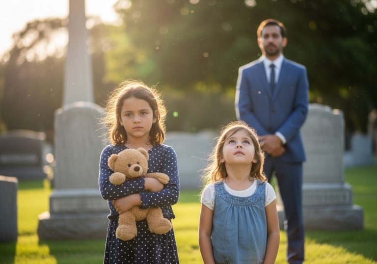 I STOOD BY MY LATE WIFE’S HEADSTONE, A BILLIONAIRE IN A $5,000 SUIT WITH A HOLLOW HEART, BELIEVING MY LIFE WAS OVER. BUT THEN, THROUGH THE MIST, I HEARD THE SOBBING OF TWO SIX-YEAR-OLD GIRLS HUDDLED IN THE DIRT. THEY WERE STARVING, TERRIFIED, AND CLUTCHING A PHOTO OF ME I’D NEVER SEEN BEFORE. WHEN THEY LOOKED UP WITH HER EMERALD EYES AND WHISPERED THE WORD ‘DADDY,’ MY WORLD SHATTERED. I WASN’T JUST A WIDOWER ANYMORE; I WAS A FATHER TO SECRET TWINS I NEVER KNEW EXISTED, AND THE MEN WHO KILLED MY WIFE WERE COMING FOR US NEXT.