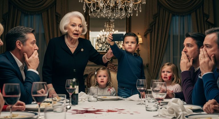 I Froze In Absolute Terror When My Wealthy, High-Society Mother-In-Law Slapped My Five-Year-Old Daughter Across The Face At Christmas Dinner Because She Spilled Water On The Tablecloth, But When The Rest Of The Family Just Kept Eating Like Nothing Happened, My Eight-Year-Old Son Stood Up, Pulled Out A Secret Phone, And Played A Video That Didn’t Just Silence The Room—It Destroyed Her Entire Reputation And Ended Her Reign Of Terror In Ten Seconds Flat