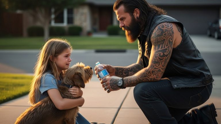 She Screamed “Hit Me Instead!” Shielding Her Dog—Then A Biker Stepped In, And The Neighborhood Froze When They Saw What Was Really Going On.