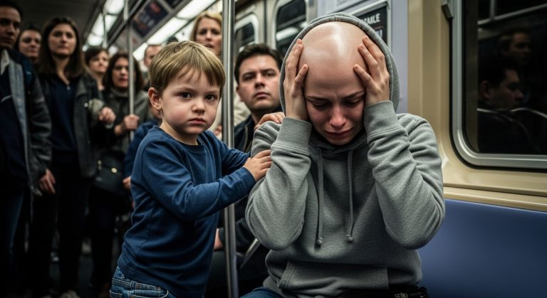 I Was Coming Home From Chemo, Too Weak To Stand, When An Elderly Woman Started Screaming At Me On The Subway For Being “Lazy.” She Humiliated Me For Five Stops While Everyone Watched in Silence. Then, My 5-Year-Old Son Did Something That Stopped The Train Cold And Brought Grown Men To Tears.