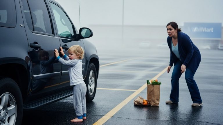 I Saw A Barefoot Toddler Screaming And Pounding On A Black SUV In A Wal-Mart Parking Lot—When I Looked Through The Foggy Glass To See Why Nobody Was Helping Him, My Knees Buckled And I Dropped My Groceries Because What I Saw Inside That Car Changed My Life Forever.