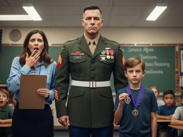 She Called My Son A ‘Pathological Liar’ For Saying His Dad Was A General. She Didn’t Hear The Motorcade Pull Up. The Look On Her Face When I Walked In? Priceless.