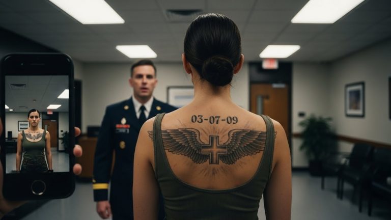 They Ordered Her To Remove The Uniform — The Texas Base Lobby Froze At The Tattoo On Her Back, The One Everyone Whispered About But No One Dared To Name