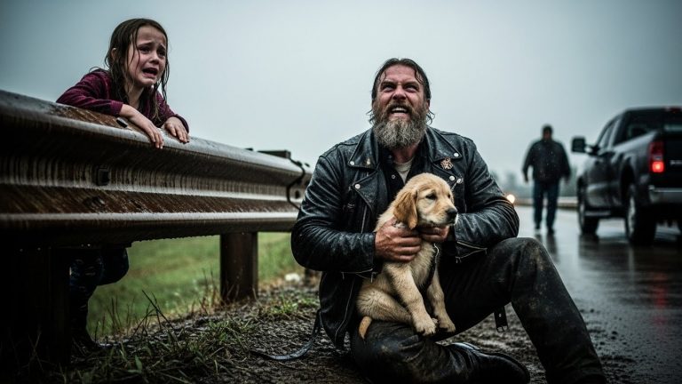 A Tough Biker Spotted A Shivering Puppy Trapped Under A Bridge, But When He Climbed Down To Save It, A Little Girl Ran Toward Him Screaming A Truth That Would Change Both Their Lives Forever.
