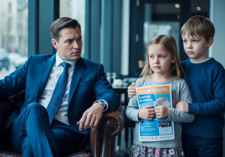 I Was Sitting In A High-End Coffee Shop In Manhattan Checking My Stocks When Two Shivering Twins In Worn-Out Coats Walked Up To Me Holding A Crumbled Five-Dollar Bill And Asked The Most Heartbreaking Question I’ve Ever Heard: “Mister, Are You Rich? Can We Buy You For An Hour To Be Our Dad?” I Thought It Was A Prank, But When I Saw The Tears In Their Eyes, I Cancelled My Billion-Dollar Meeting, And What I Did At Their School Assembly Left Every Judgmental Parent And Bully Absolutely Speechless And In Tears.