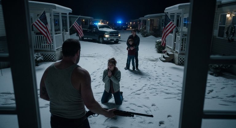 I watched my stepfather level a loaded 12-gauge shotgun at the only man who ever tried to save me. My 8-year-old brother was shivering against my spine, clinging to my shirt for dear life. I dropped to my knees in the snow, screaming “Don’t do it!” while the neighbors watched from their windows. I thought we were all going to die that night in the trailer park. This is the story of our escape, and the price we paid for freedom.