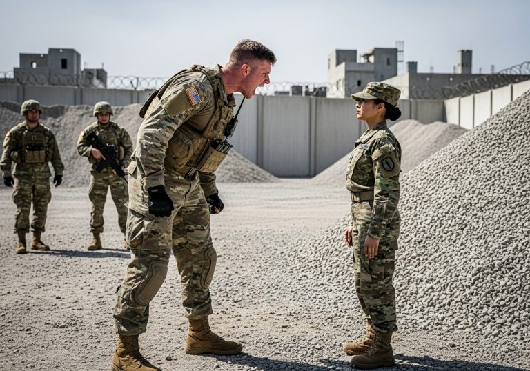 He Mocked Her Silence and Pointed His Rifle at Her Chest to “Teach Her a Lesson.” 38 Seconds Later, The Entire Squad Watched in Horror As The “Fresh Meat” Made Him Beg on His Knees.