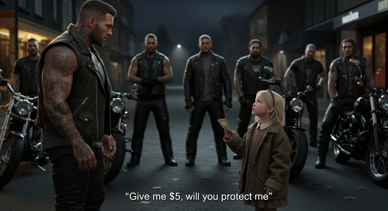 A 6-Year-Old Girl Walked Up To A 300lb Biker In A Silent Diner And Slapped A Crumpled $5 Bill On The Table—When She Whispered What She Needed Him To Do, The Entire Room Froze, And The Biker Realized This Was No Longer Just A Lunch Break, It Was A War.