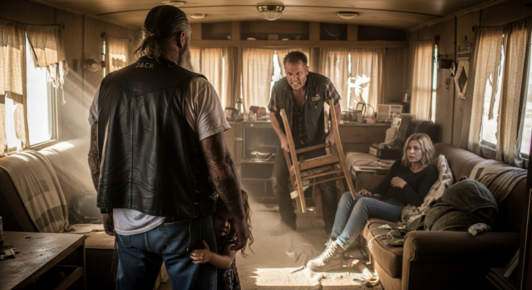 She ran toward us—six terrifying men in leather and steel—screaming the words that stopped our hearts: “You’re stronger than my stepdad!” What we found inside that rotting house changed us forever.