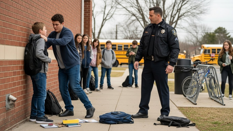 I watched a high school tyrant corner my son, thinking I was just a helpless suburban dad. He didn’t know the badge in my pocket was colder than a gun. I didn’t raise a fist—I just asked one question that freezes criminals in their tracks.