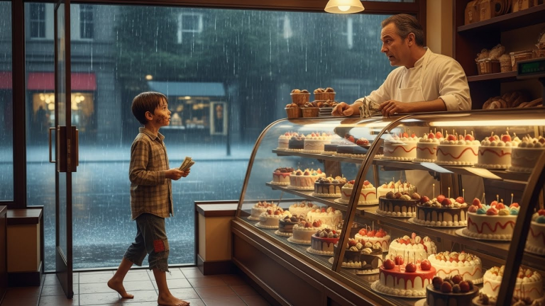 I Was Closing My Bakery For The Last Time When A Shivering Boy Walked In. He Asked For The Cheapest Cake Because His Mom Was Missing. When I Saw Who Was Waiting Outside, I Locked The Door And Called 911.