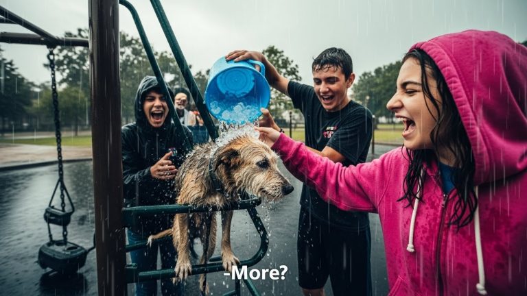 HEARTLESS TEENS TORTURED A SHIVERING STRAY DOG IN THE RAIN, BUT A GOOD SAMARITAN’S REACTION SHOCKED EVERYONE! YOU WON’T BELIEVE WHAT HAPPENED NEXT! #ANIMALRESCUE #JUSTICE #HERO