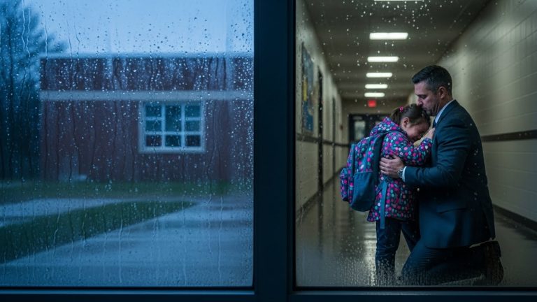 The Janitor Said Everyone Left, But The Millionaire Dad Heard A Whimper In The Girls’ Bathroom. What He Found Hiding In The Stall Made Him Lock The Doors And Call The Police Immediately.