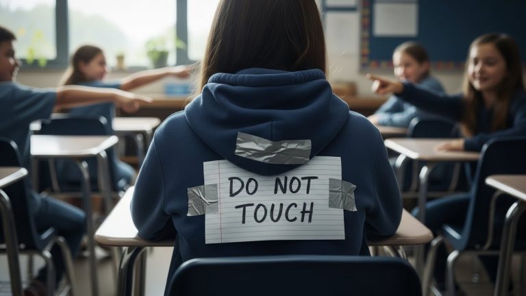 I Froze When I Saw The Note Taped To Her Back. The Teacher Did Nothing. The Principal Looked Away. But When The Door Opened And A Camouflaged Figure Stepped In, The Entire Classroom Stopped Breathing.