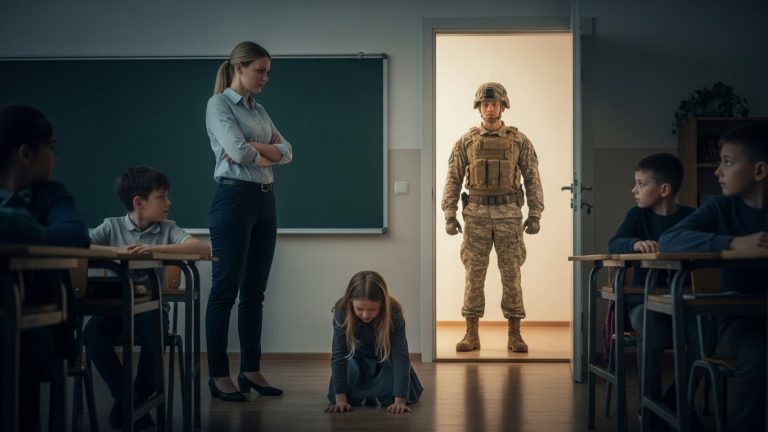 She Forced Me to Kneel for ‘Stealing’ Lunch Money because I Was Poor. She Didn’t Know My Marine Father Was Watching From the Doorway.