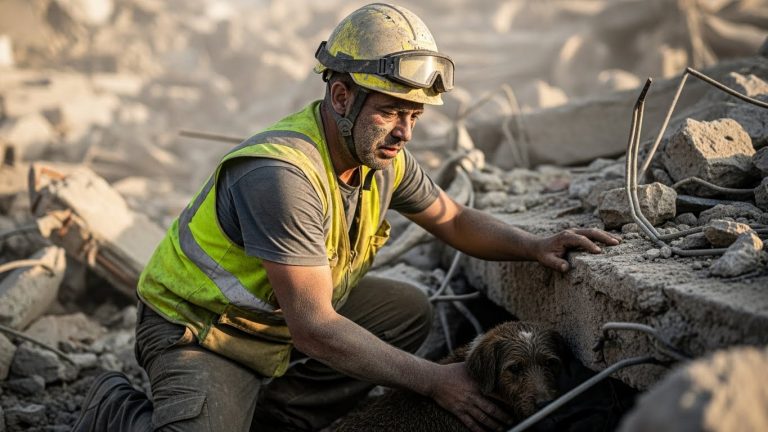 THE MUD-COVERED RESCUER LIFTED A PUPPY FROM THE RUBBLE — THEN HE SUDDENLY DROPPED TO HIS KNEES. Everyone thought Jax was just exhausted, another hero hitting his limit after ten hours in the dust. But when he finally cleared the debris and saw what that mangled, half-dead dog was actually hiding with its own broken body, the seasoned veteran couldn’t stop the tears. It wasn’t just a rescue; it was a silent, heartbreaking miracle that changed everything.