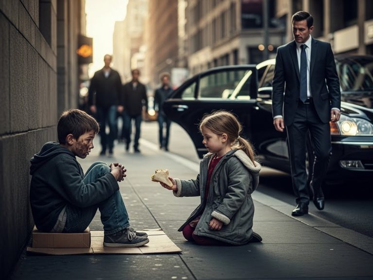 A little girl gave her lunch to a homeless boy in the pouring rain while everyone else ignored him. Then, a billionaire stepped out of his limo and did something that shocked the entire city.