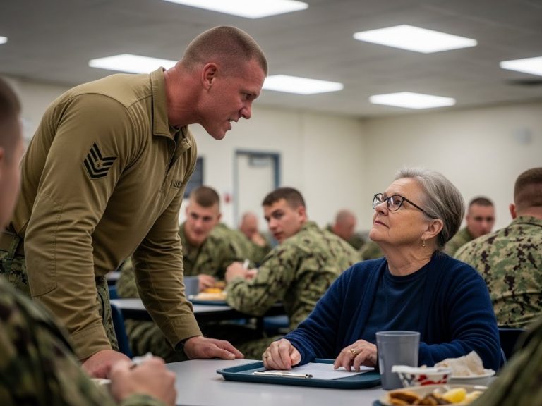 SEAL Bully Humiliates “Lost Grandma” in The Mess Hall—Her 3-Word Reply Destroyed His Entire Career.