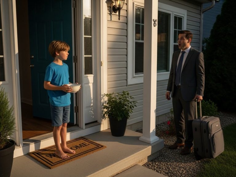 I Came Home Early From a Month-Long Business Trip to Surprise My Wife. As My Driver Turned onto Our Street, I Saw My 8-Year-Old Son Standing on the Neighbor’s Porch with an Empty Bowl, Begging for Food.