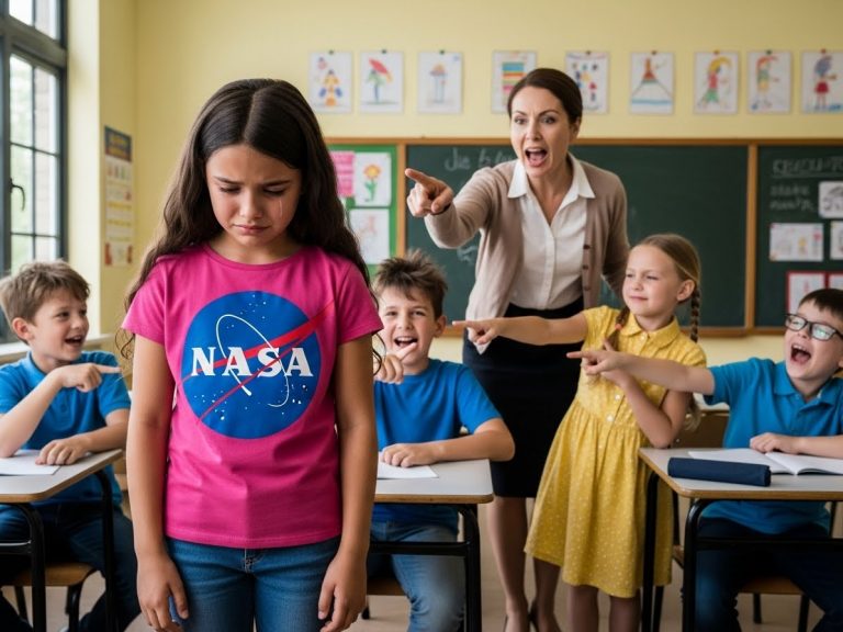 The Teacher Rolled Her Eyes When The Quiet Latina Girl Said Her Single Mom Worked For NASA. She Told The Class It Was A Lie. The Next Day, The Door Opened And The Mom Walked In Wearing A Full Flight Suit—And The Teacher’s Face Turned Pale White.