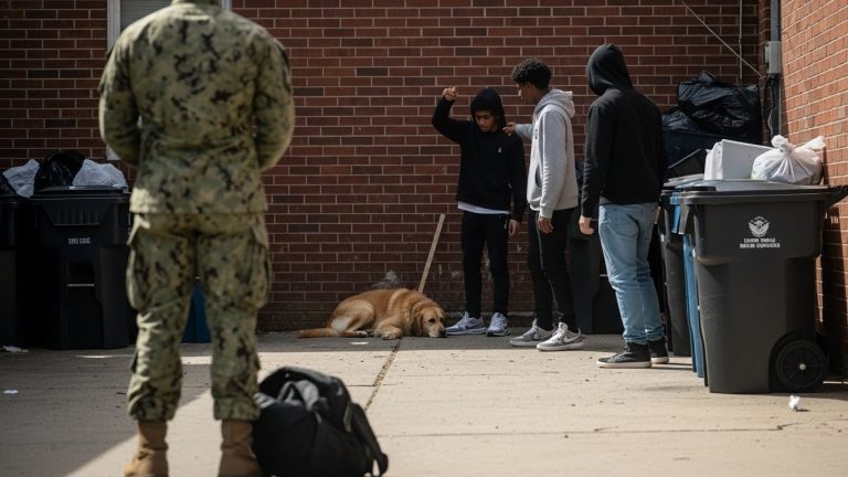I THOUGHT IT WAS JUST ANOTHER STRAY DOG UNTIL THE US NAVY SAILOR DROPPED HIS BAG AND REVEALED A SECRET THAT WOULD CHANGE OUR ENTIRE NEIGHBORHOOD FOREVER
