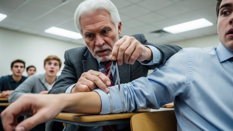 I NAILED A WEALTHY BULLY’S SLEEVE TO A DESK WITH HIS OWN WEAPON DURING A FINAL EXAM BECAUSE HE WAS TORTURING A SCHOLARSHIP STUDENT IN SILENCE, AND THE ROOM WAS SO QUIET YOU COULD HEAR THE BLOOD DRIP.