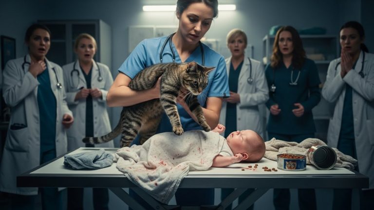 Everyone Thought the Stray Cat Was Just Sleeping on the Abandoned Baby. When the Vet Lifted Him Up, the Doctors Froze in Horror.
