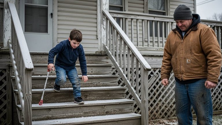 EVERY MORNING, MY DISABLED SON HAD TO CRAWL DOWN OUR ROTTING PORCH STEPS BECAUSE I WAS TOO PROUD TO BEG—UNTIL A STRANGER WITH A SLEDGEHAMMER SHOWED UP AND SHATTERED MY EGO.