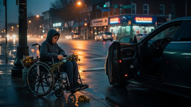 Everyone Ignored The Paralyzed Boy Selling Wilting Flowers In The Rain Until A Stranger Bought Every Single Stem For $10,000—But The Note He Left Behind Revealed A Secret That Shattered A Mother’s Heart.