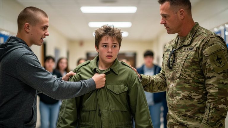 He tried to rip my Dad’s military jacket off my back in front of the whole school. He didn’t know my Dad had just came home from deployment—and was standing right behind him.
