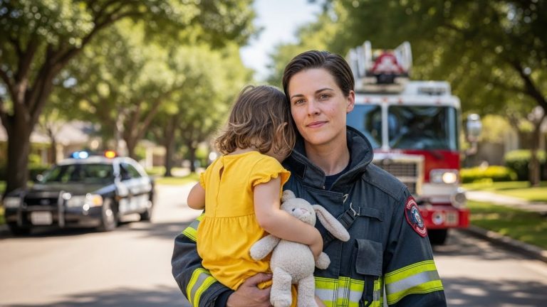 The Camera Never Blinked: The 3-Year-Old Crying on the Curb and the Firefighter Who Saw Her Own Lost Son in the Reflection of a Puddle—The Secret Word She Whispered Changed Everything About My Son’s Death and the Dark Truth Hidden Behind Her Perfect Suburban Home.