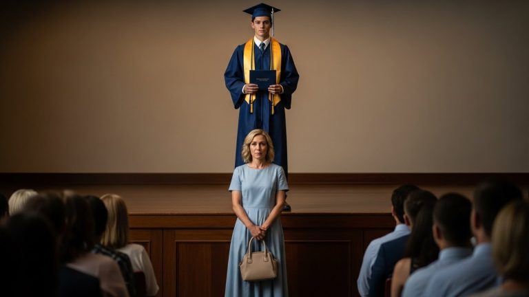 I Was Forced to Stand in the Back While My Ex’s New Wife Took the Front Row and Sneered, “He Doesn’t Want You Here.” I Stayed Silent. But When My Son Took the Stage, He Did Something That Froze the Room and Made the Crowd Erupt.