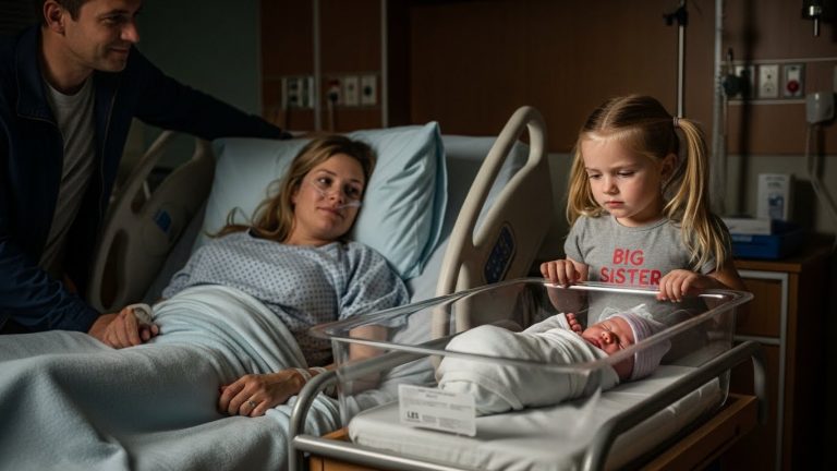 My husband brought our 4-year-old to the maternity ward to meet her new brother. I had my camera ready for the perfect Instagram moment. But when she looked into the bassinet, she turned to him and asked a question that made the blood freeze in my veins. I realized my perfect marriage was a lie, and I was trapped in a hospital bed unable to run.