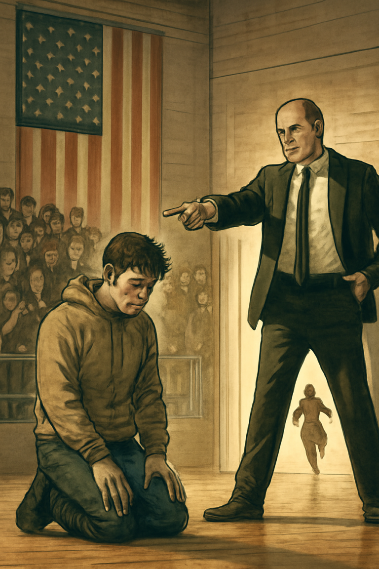 They Dragged a Non-Verbal Student to Center Stage and Forced Him to Kneel for “Disrespecting the Flag” While 2,000 Kids Filmed It—Then the Gym Doors Kicked Open.