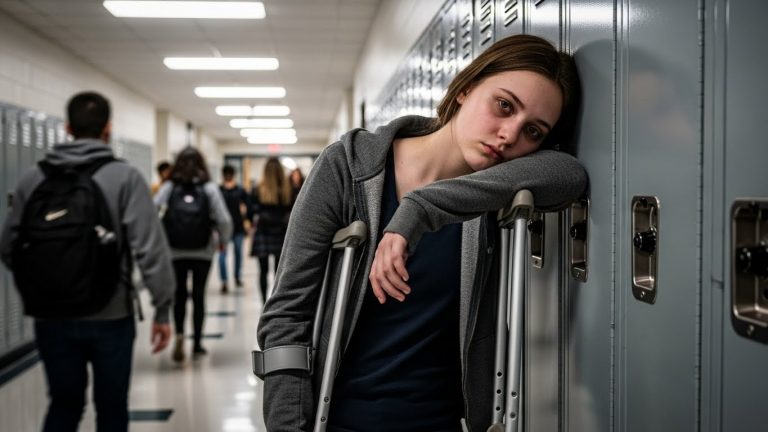 The Football Captain Kicked Her Crutches and Laughed, But When A Veteran Teacher Revealed The Agonizing Secret Behind Her Limp, The Whole School Went Silent
