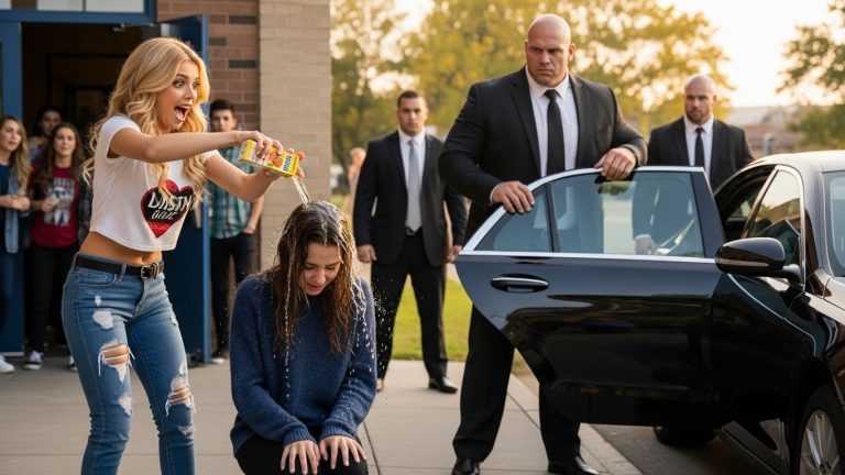 They Thought I Was Just The Silent Transfer Student They Could Prank Without Consequences, But When The ‘Queen Bee’ Pushed Me Too Far, She Learned The Hard Way That The Scary Men In The Black SUVs Weren’t Here To Arrest Me—They Were My Father’s Personal Security Detail, And He Was Done Letting People Disrespect His Daughter.