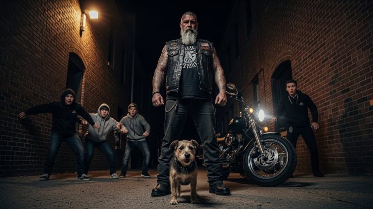 THEY LAUGHED AS THEY CORNERED THE STARVING STRAY, THINKING NO ONE WAS WATCHING. BUT WHEN THE GROUND BEGAN TO SHAKE UNDER THE ROAR OF A HARLEY, THEIR SMILES VANISHED