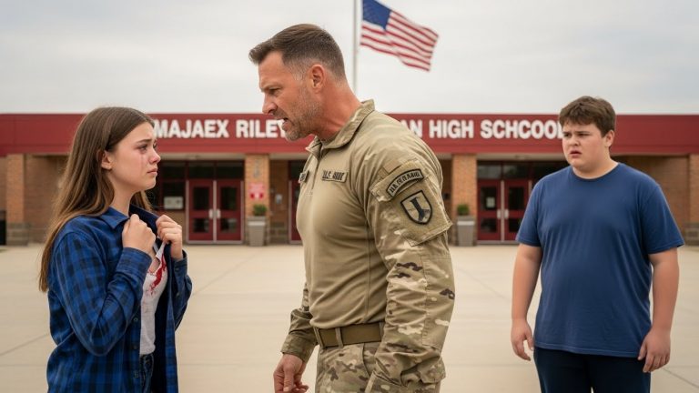 I am a decorated Major in the US Army. I’ve faced bombs, bullets, and pure terror in Afghanistan. But the one fight that broke my military discipline and sent me flying across the country was a single, shredded piece of fabric—my daughter’s shirt collar—torn by a bully in a place that promised safety. The shocking photo that made a decorated combat officer go AWOL to save his child, proving that a father’s oath to his family always supersedes the uniform.