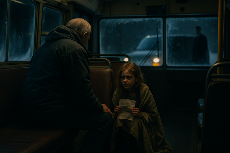 The Bus Driver Found a Shivering Girl Hiding in the Back Row. When He Read the Note in Her Hand, He Locked the Doors and Grabbed a Tire Iron.