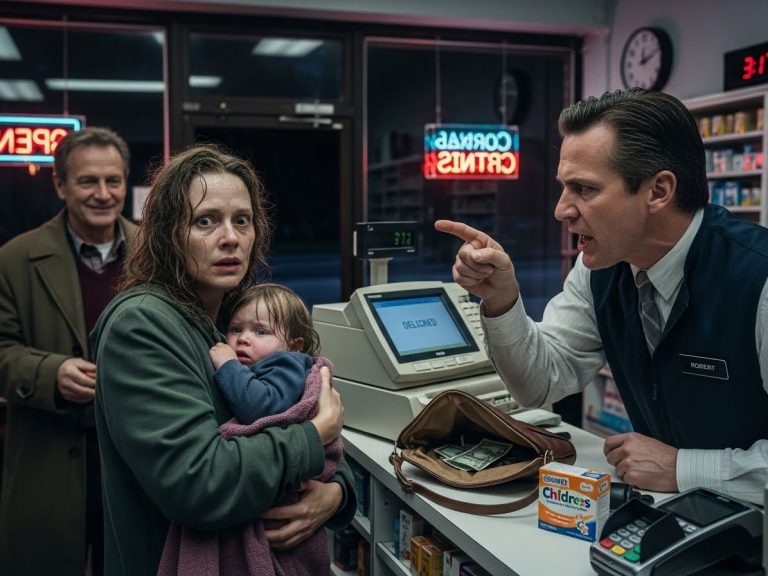 The pharmacist refused to give me medicine for my sick baby because I was $3 short. I was crying in the aisle, hopeless, until a stranger stepped in and taught everyone a lesson about humanity.