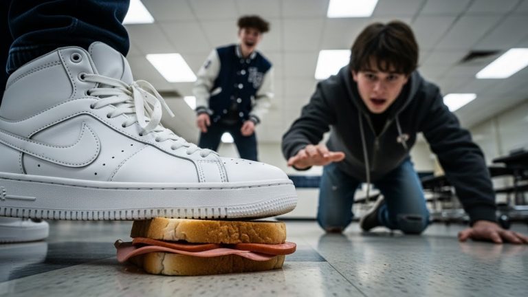He Crushed The Poor Boy’s Only Sandwich Beneath His $500 Sneakers. But When The Lunch Lady Walked Out, He Realized He Made The Biggest Mistake Of His Life.