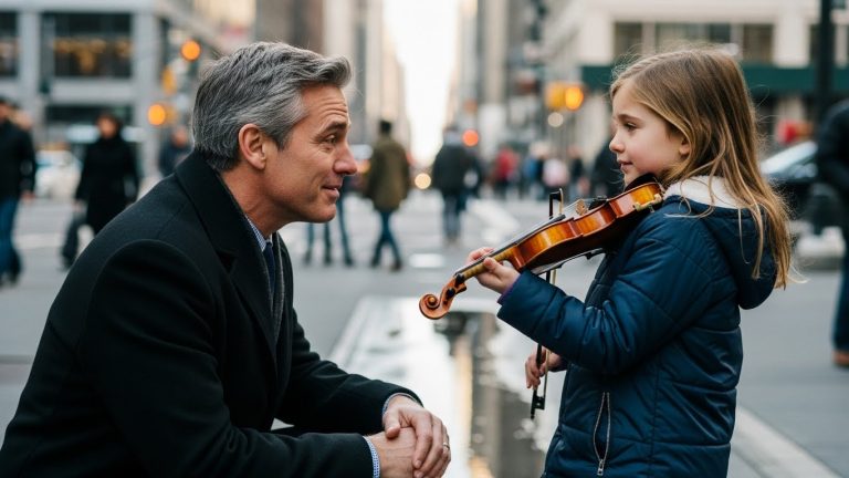 The CEO Laughed At A Paralyzed 7-Year-Old Orphan Playing A Battered Violin For Leftovers, Offering Her A Cruel $20 Challenge To “Play Better Than A Professional”—But When She Lifted The Bow, The Melody She Unleashed Stopped Traffic, Brought Grown Men To Tears, And Uncovered A Secret That Would Topple An Empire.